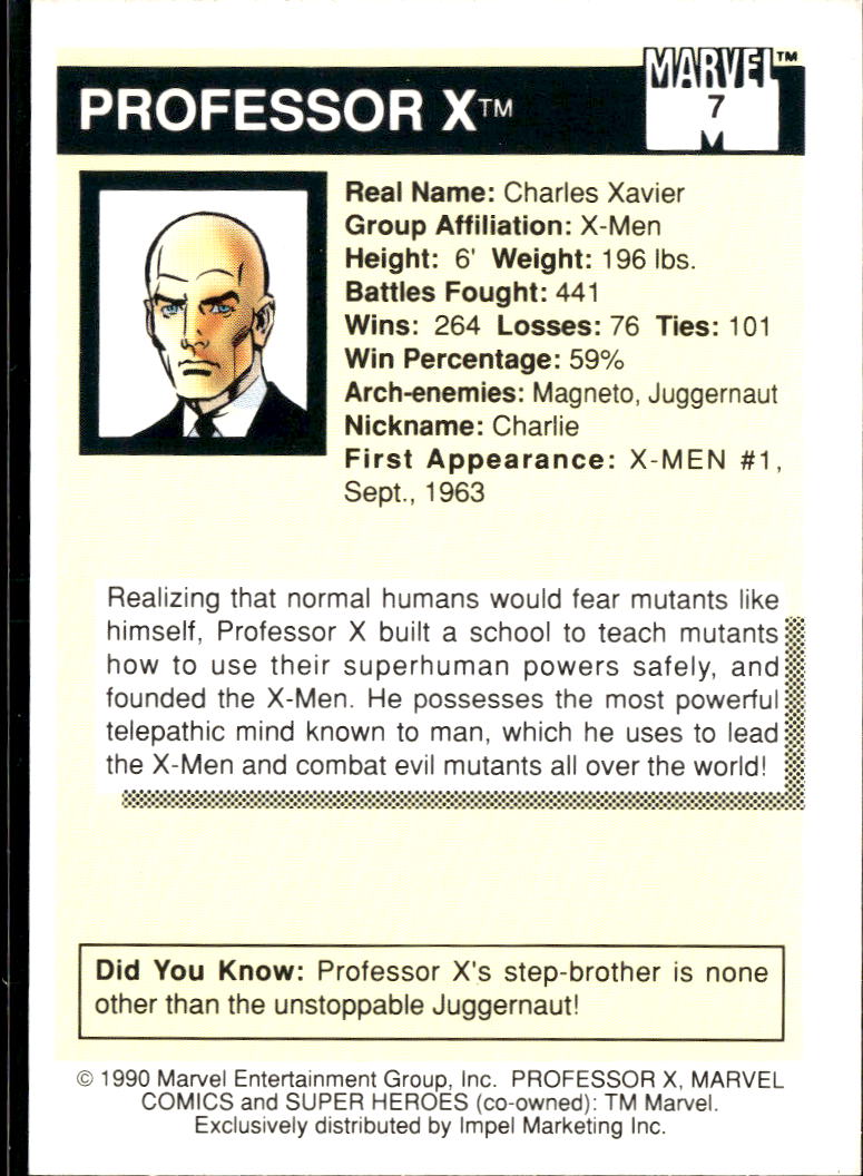 Professor X 1990 Marvel Comics Super Heroes #7