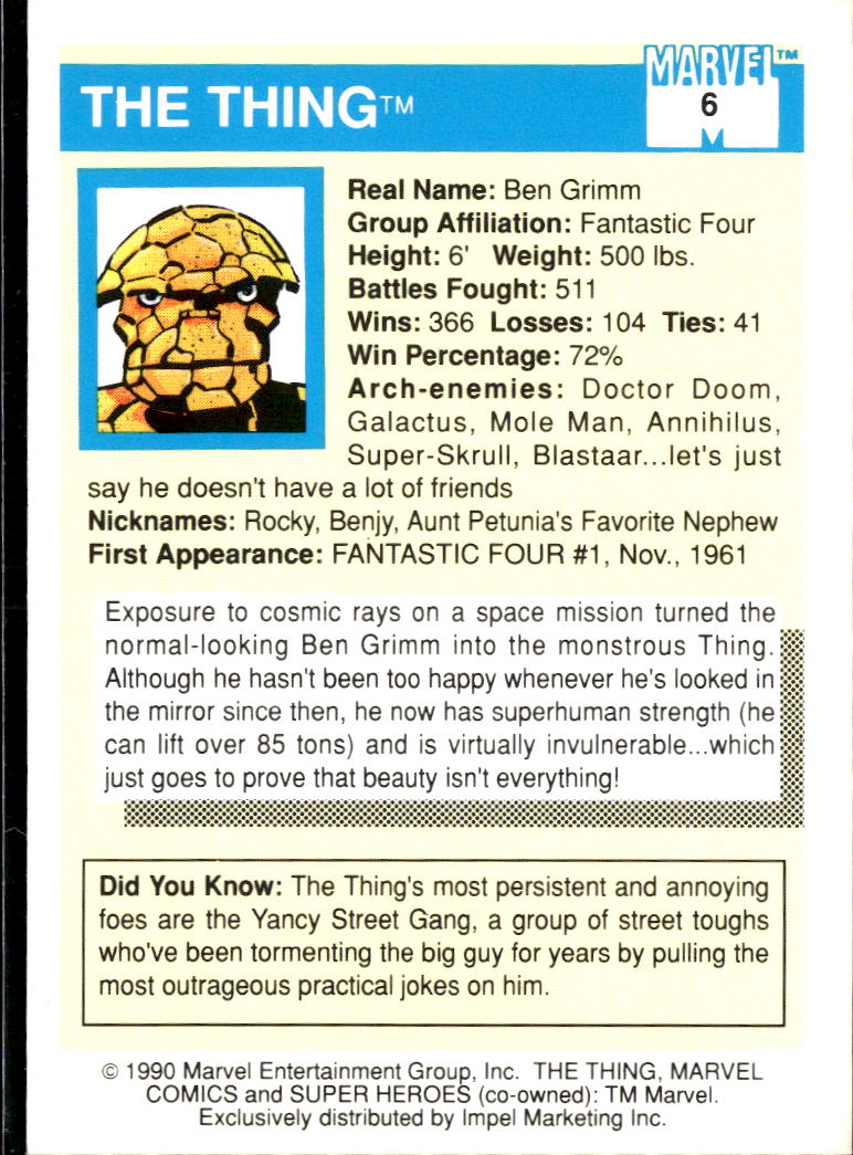 Thing 1990 Impel Marvel Universe #6