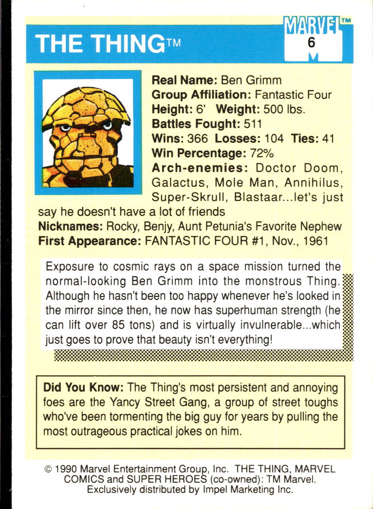 Thing 1990 Impel Marvel Universe #6