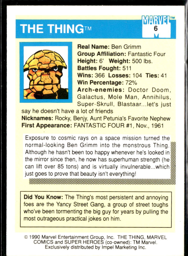 Thing 1990 Impel Marvel Universe #6