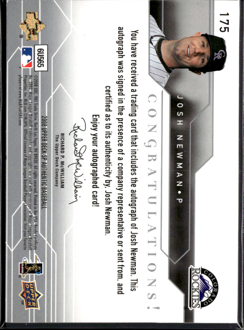 Josh Newman 2008 SP Authentic Auto Autograph RC 694/699 Colorado Rockies