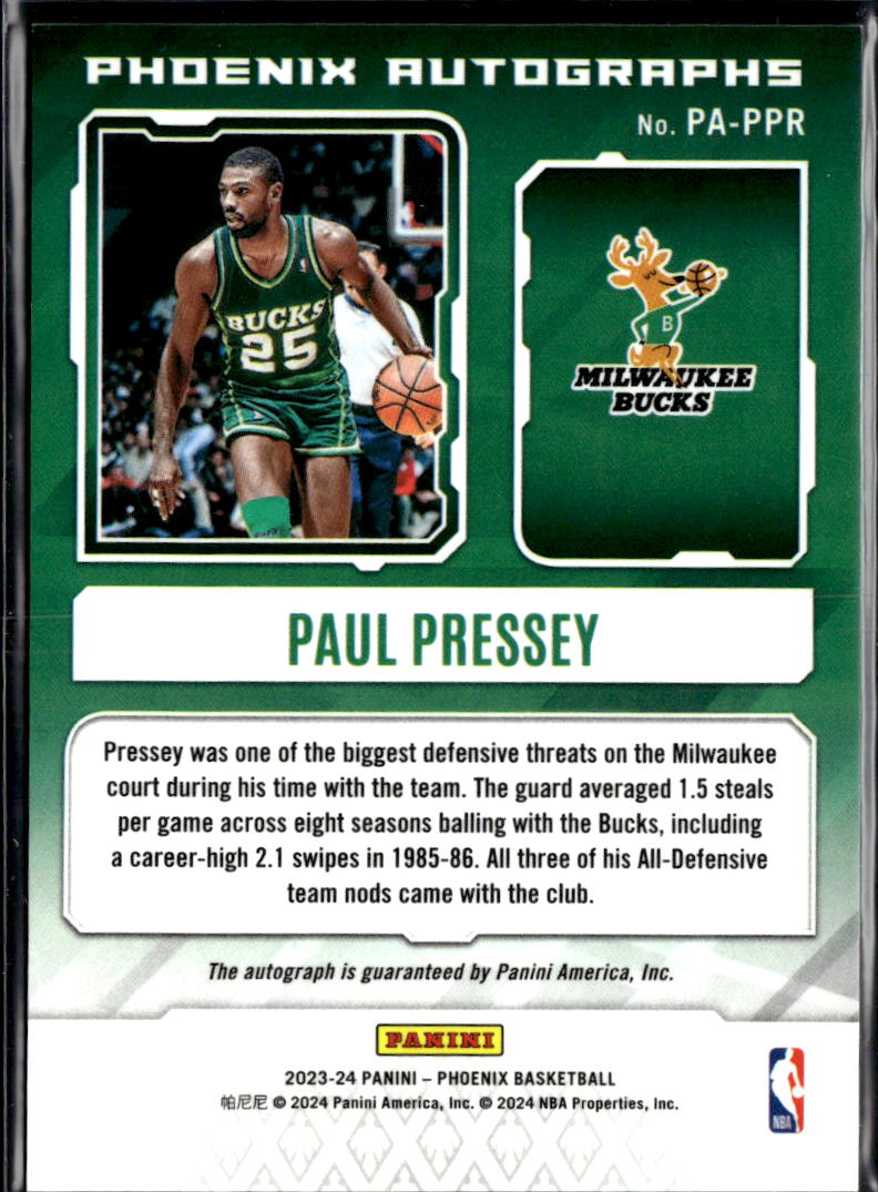 Paul Pressey 2023-24 Phoenix Auto Autograph Milwaukee Bucks