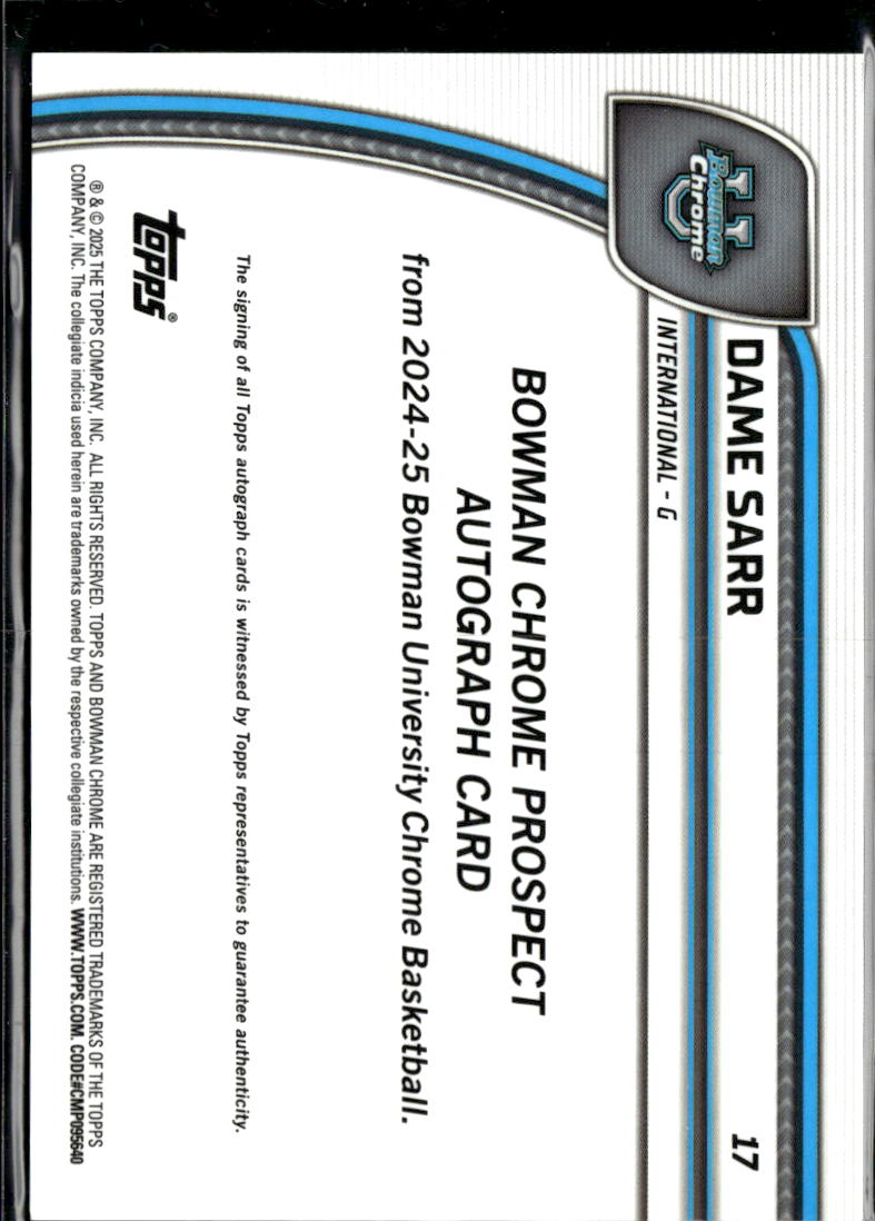 Dame Sarr 2024 Bowman Chrome 1st Auto Autograph RC International 82/85
