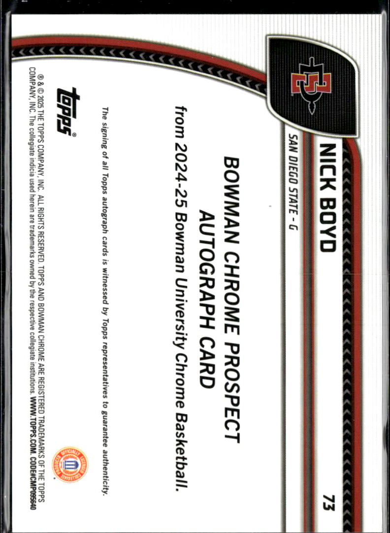 Nick Boyd 2024 Bowman Chrome 1st Auto Autograph San Diego State Aztecs