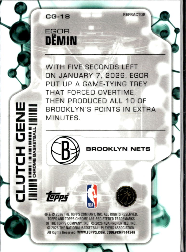 Egor Demin 2026 Topps Chrome Clutch Gene Refractor RC Brooklyn Nets