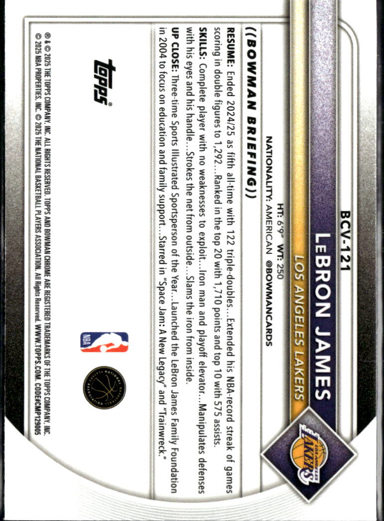 LeBron James 2025 Bowman Chrome Card Los Angeles Lakers