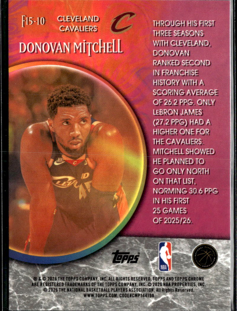 Donovan Mitchell 2026 Topps Chrome Fortune 15 Green 33/99 Cleveland Cavaliers