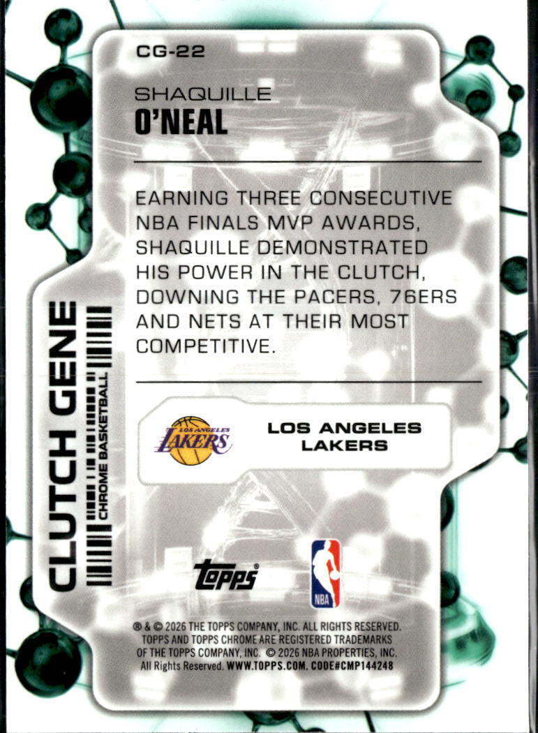 Shaquille O'Neal 2026 Topps Chrome Clutch Gene Los Angeles Lakers