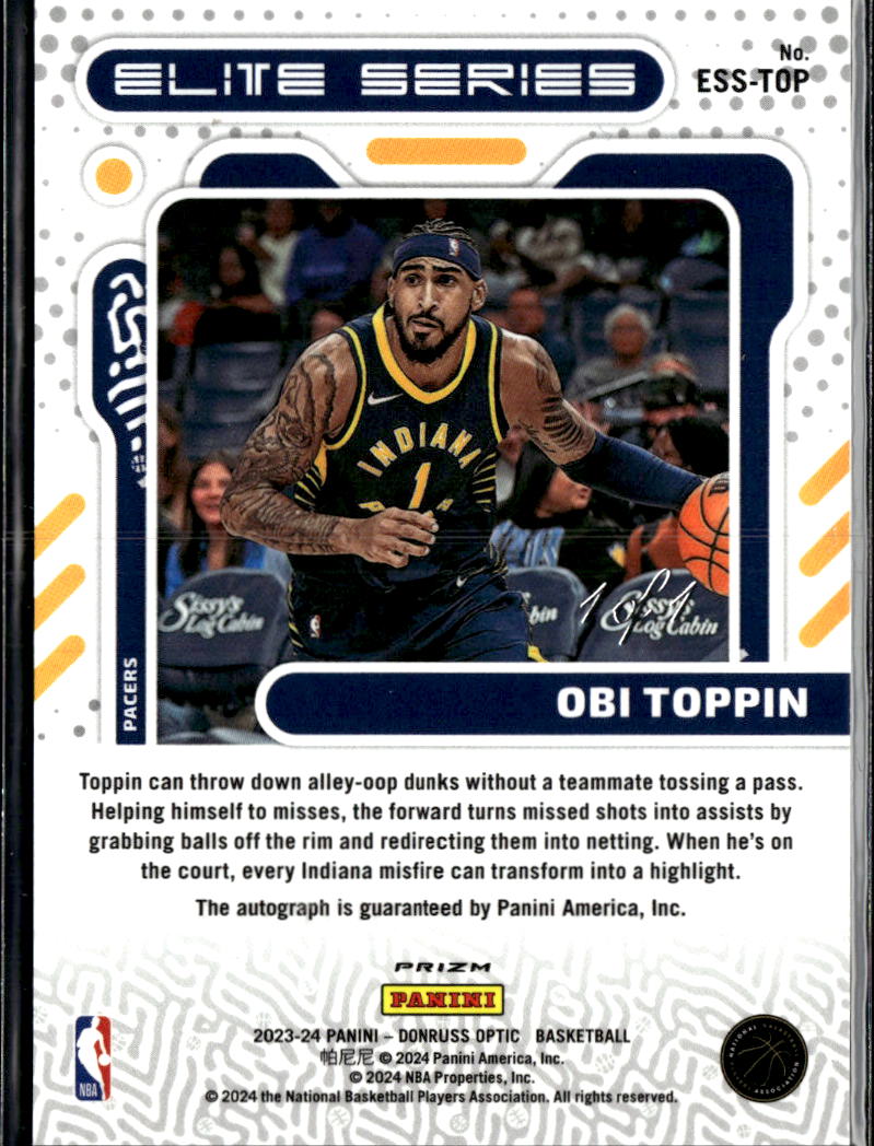 Obi Toppin 2023-24 Optic Auto Autograph Gold Vinyl 1/1 Indiana Pacers Knicks