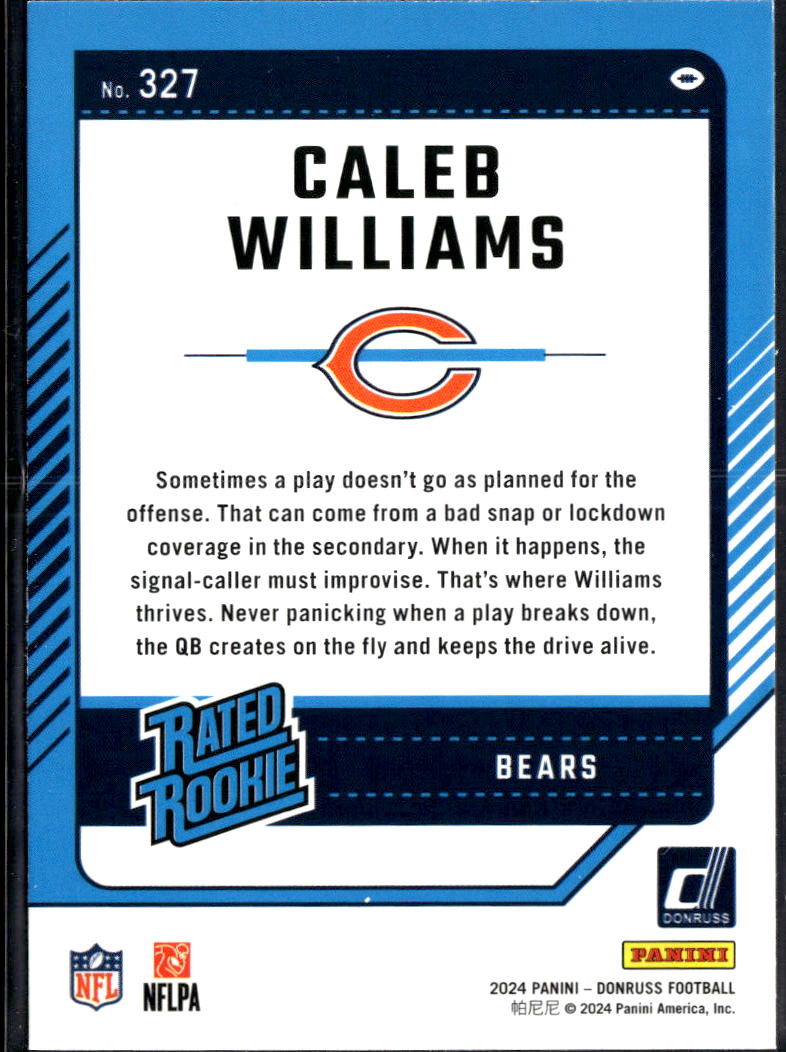 Caleb Williams 2024 Donruss Rated Rookie Blue Press Proof RC Chicago Bears