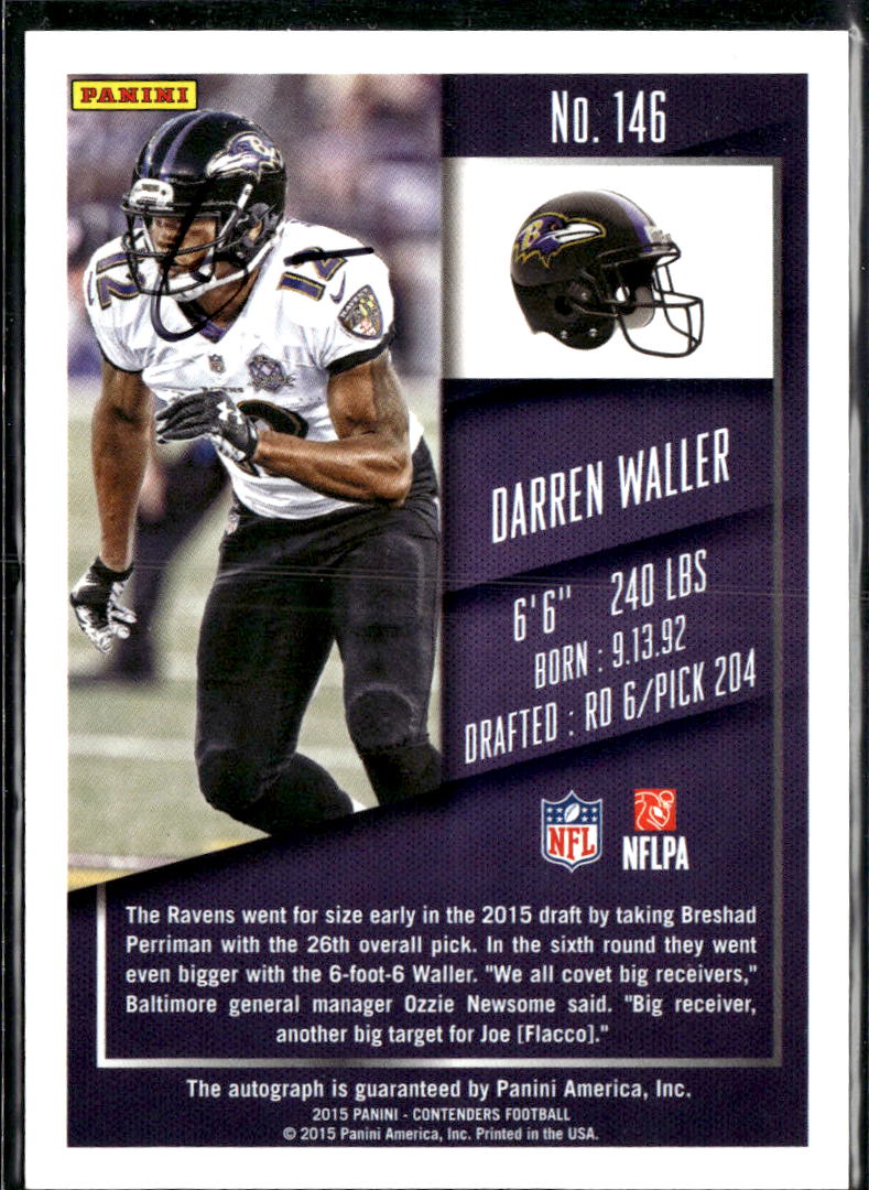 Darren Waller 2015 Contenders Auto Autograph Rookie RC Baltimore Ravens
