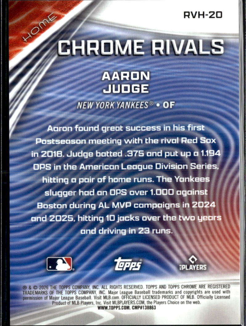 Aaron Judge 2026 Topps Chrome Rivals Red Refractor 3/5 New York Yankees