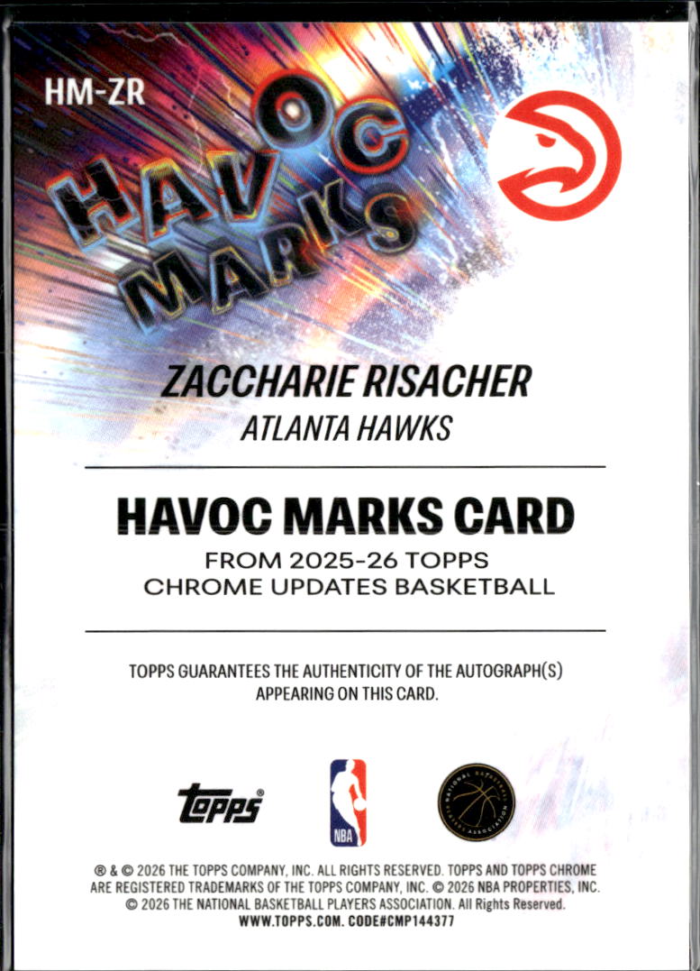 Zaccharie Risacher 2026 Topps Chrome Update Auto Autograph 4/150 Atlanta Hawks