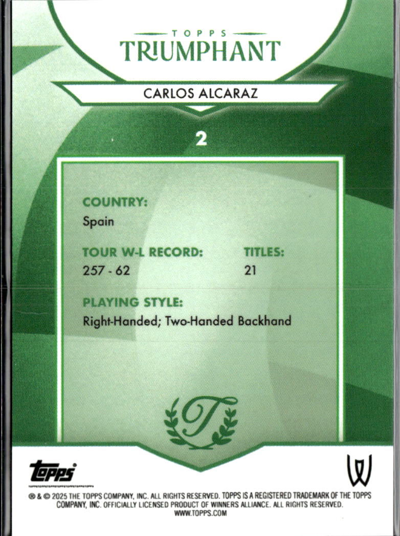 Carlos Alcaraz 2025 Topps Triumphant Tennis 5/25