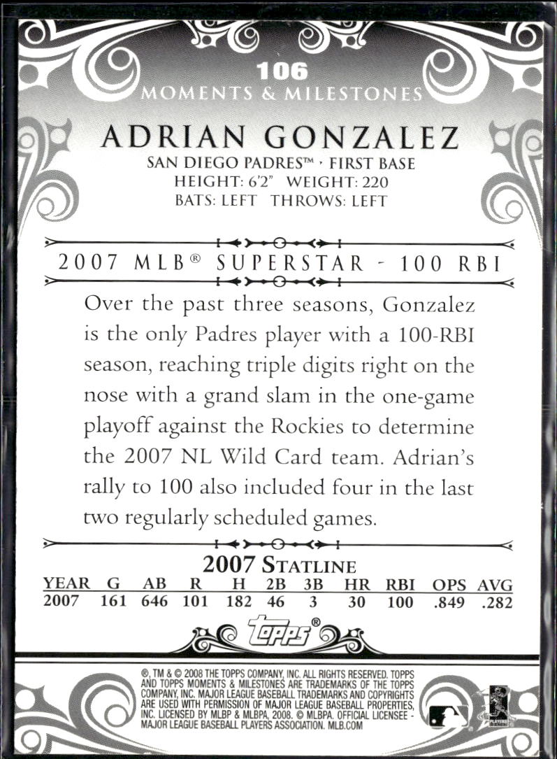 Adrian Gonzalez 2008 Topps Moments & Milestones /150 San Diego Padres