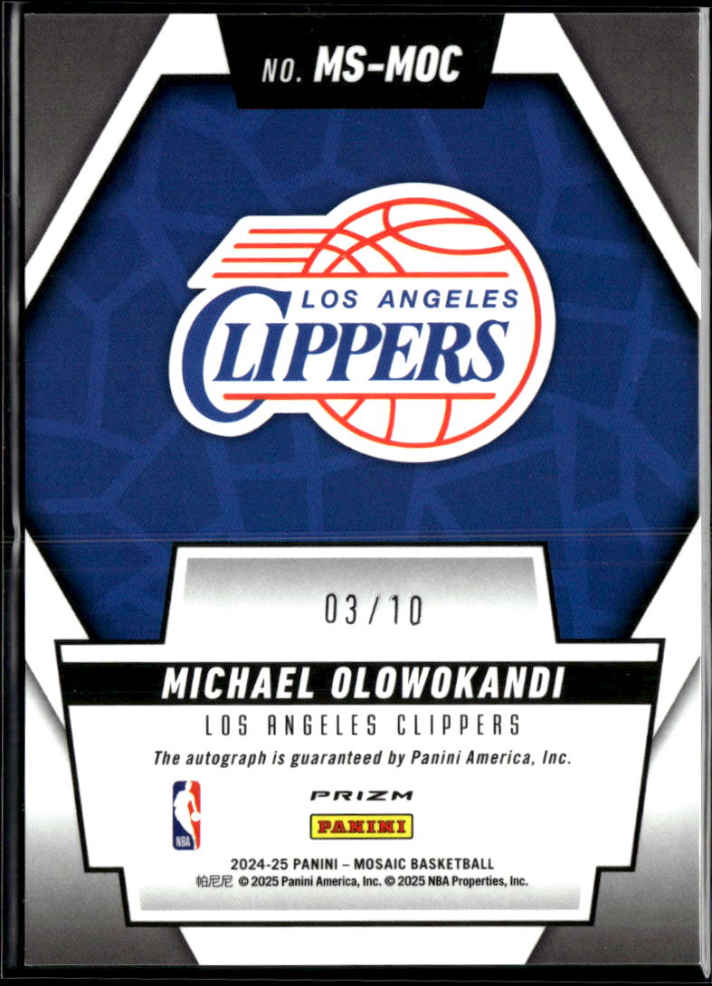 Michael Olowokandi 2024-25 Mosaic GOLD Auto Autograph 3/10 Los Angeles Clippers