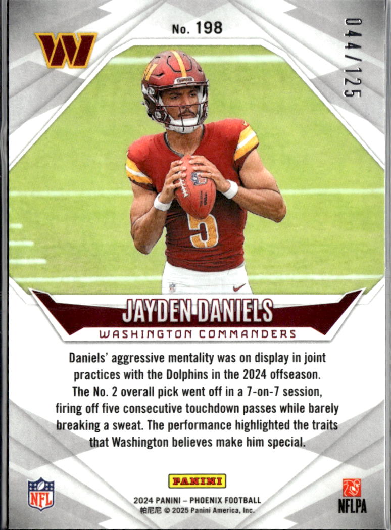Jayden Daniels 2024 Phoenix Purple Lazer Rookie RC 44/125 Washington Commanders