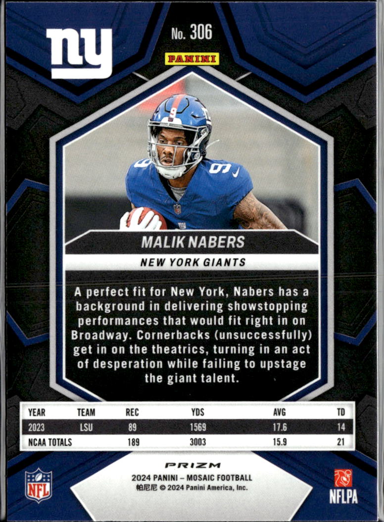 Malik Nabers 2024 Mosaic Honeycomb SSP Rookie RC New York Giants