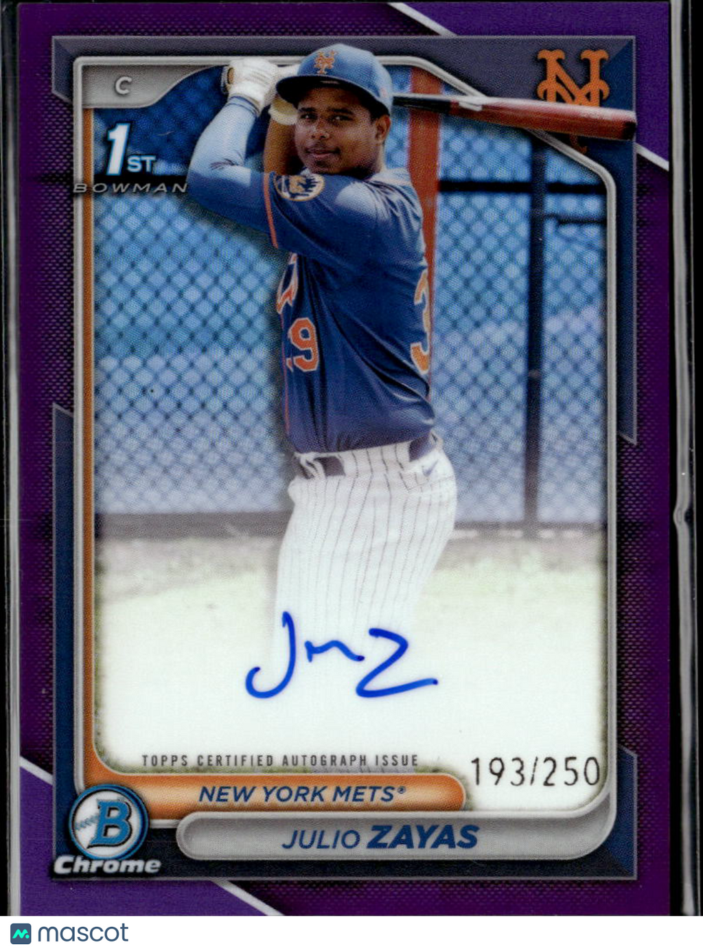 Julio Zayas 2024 Bowman Chrome 1st Auto Autograph 123/250 New York Mets