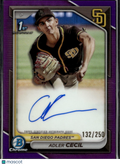 Adler Cecil 2024 Bowman Chrome 1st Auto Autograph 132/250 San Diego Padres