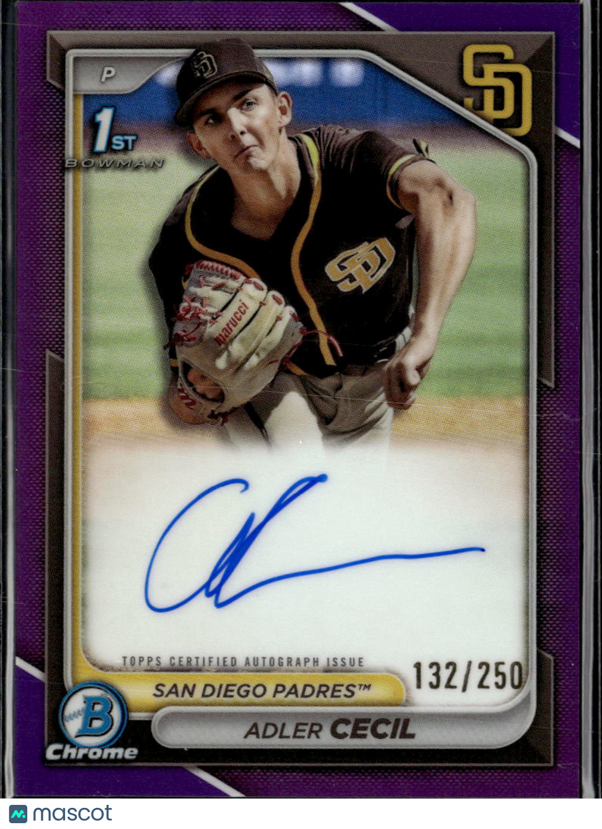 Adler Cecil 2024 Bowman Chrome 1st Auto Autograph 132/250 San Diego Padres