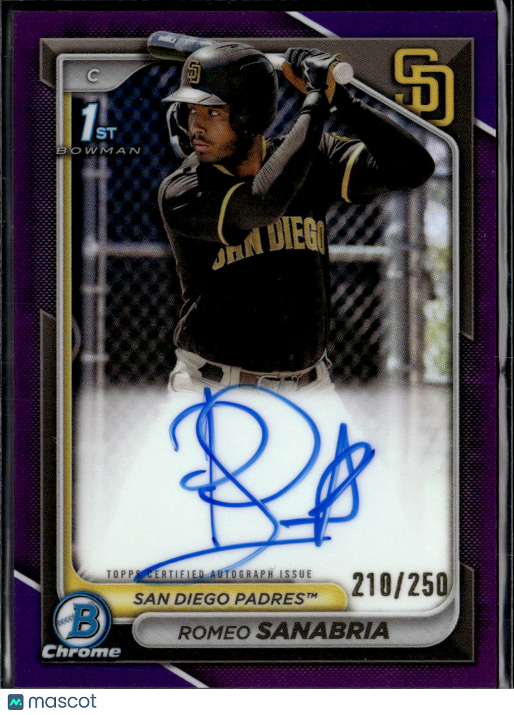 Romeo Sanabria 2024 Bowman Chrome 1st Auto Autograph 210/250 San Diego Padres
