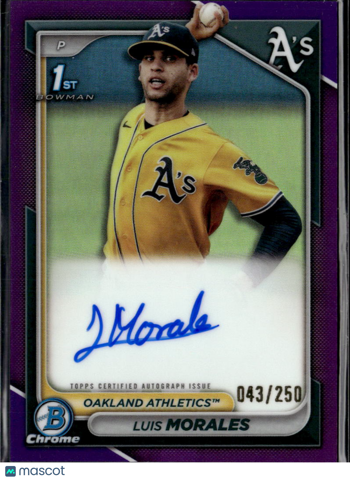 Luis Morales 2024 Bowman Chrome 1st Auto Autograph 43/250 Oakland Athletics