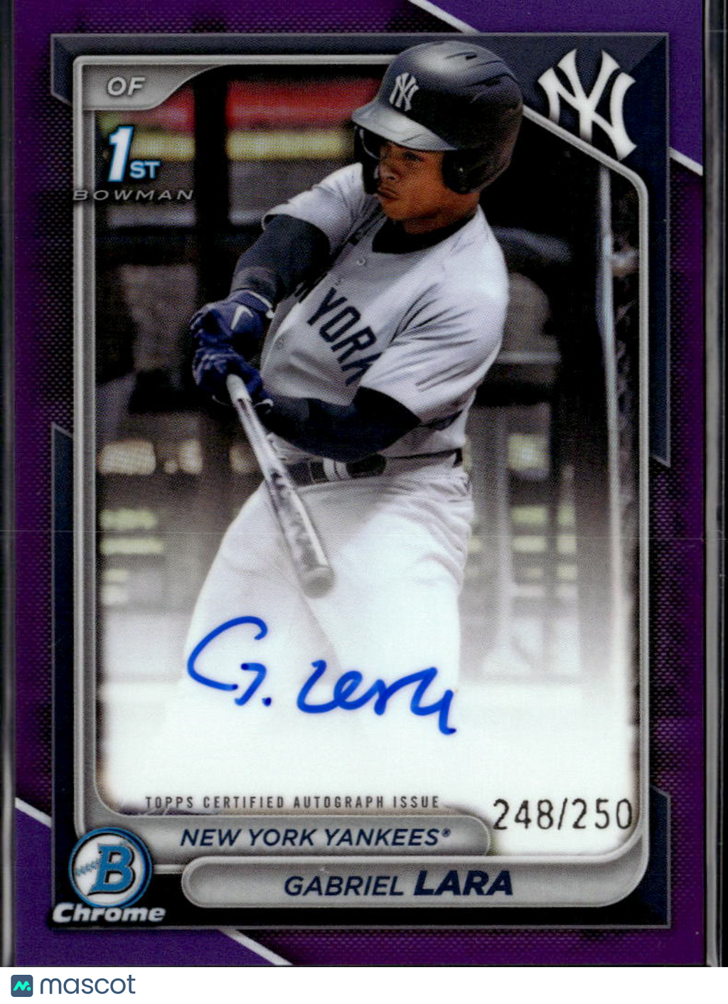Gabriel Lara 2024 Bowman Chrome 1st Auto Autograph 248/250 New York Yankees