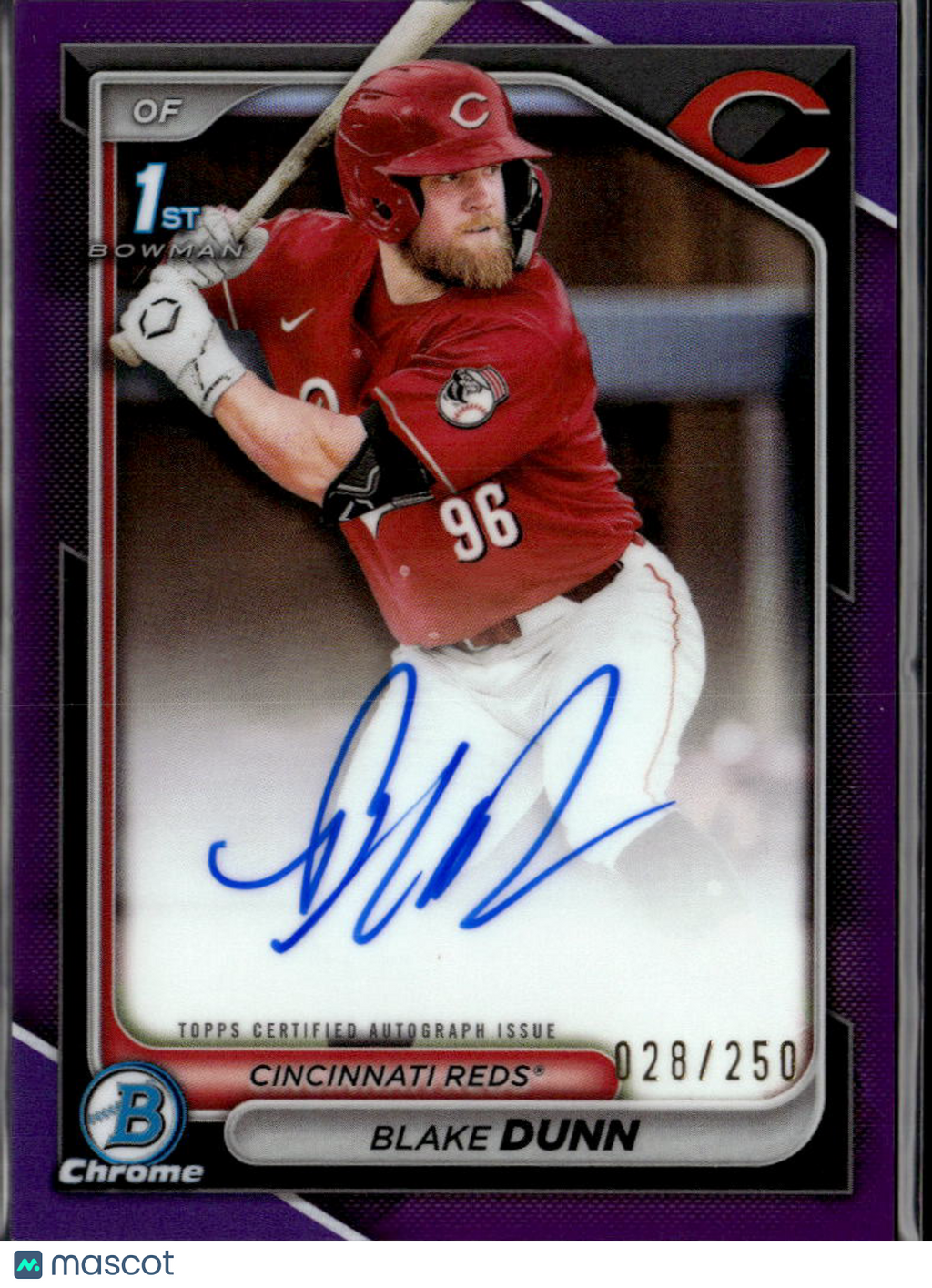 Blake Dunn 2024 Bowman Chrome 1st Auto Autograph 28/250 Cincinnati Reds