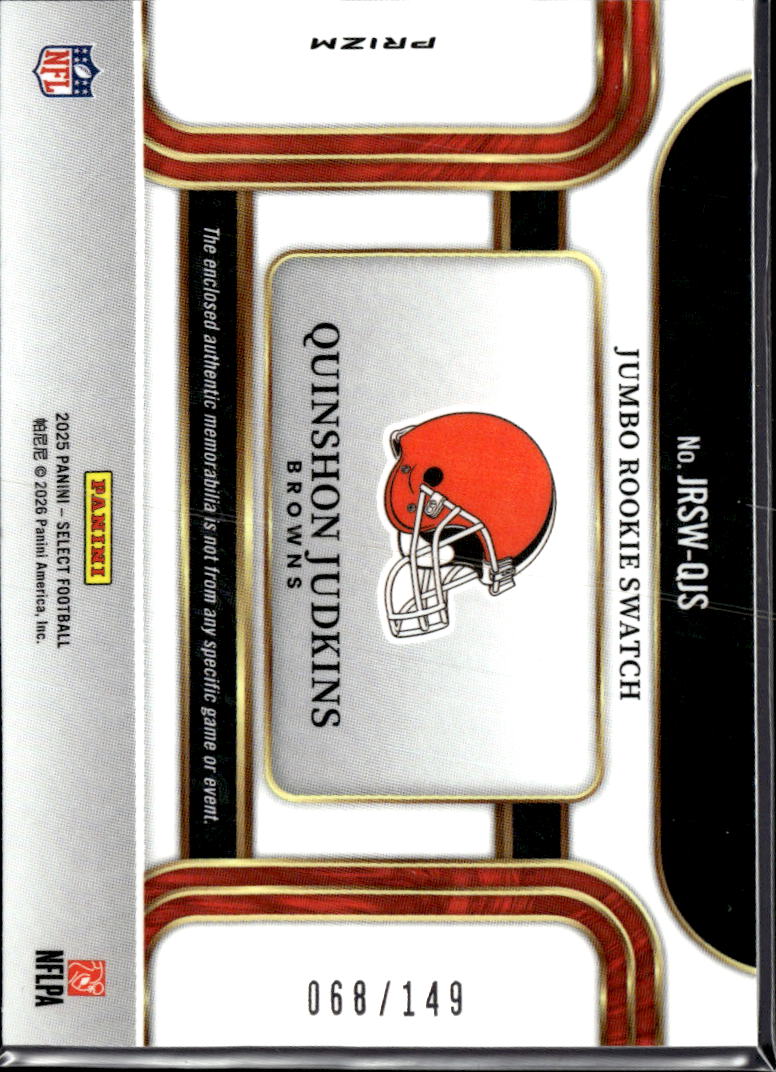 Quinshon Judkins 2025 Select Jersey Patch RC 68/149 Cleveland Browns