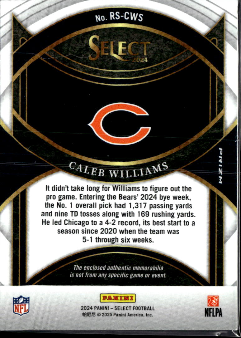 Caleb Williams 2024 Select Jersey Patch Red Rookie RC Chicago Bears