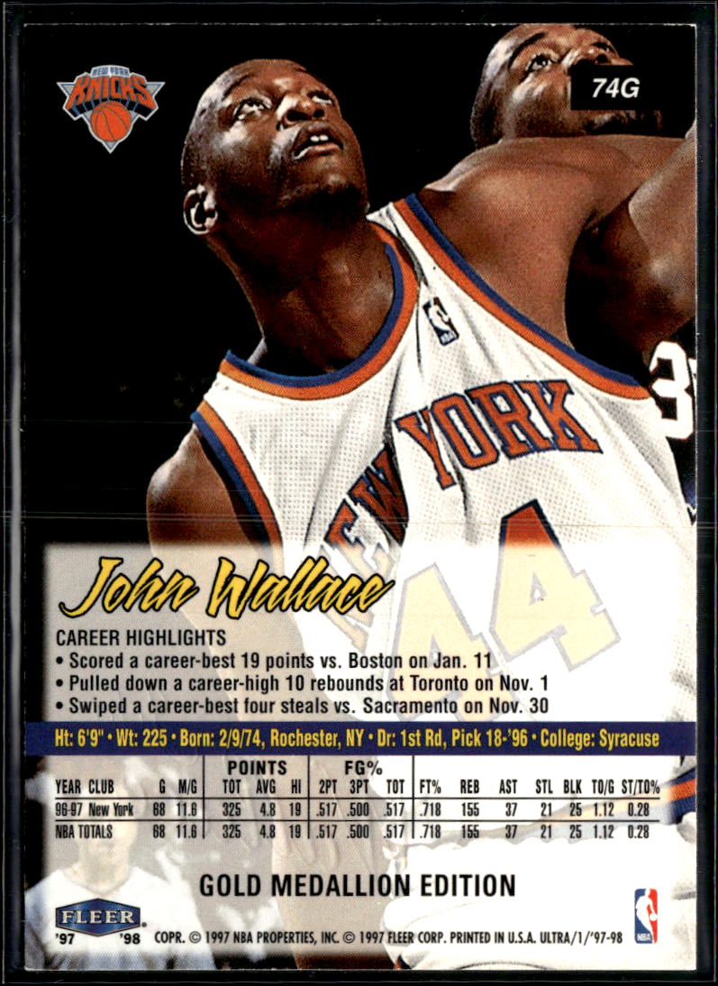 John Wallace 1997 Fleer Ultra Gold Medallion New York Knicks