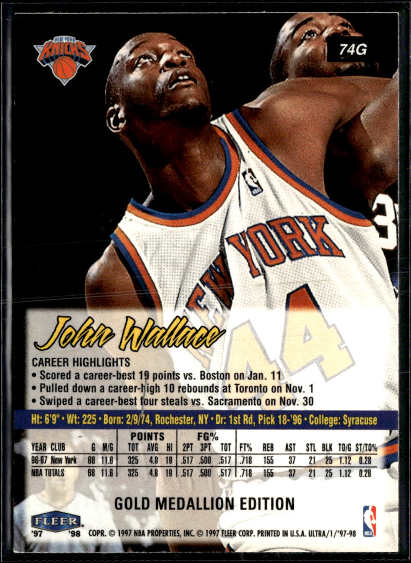 John Wallace 1997 Fleer Ultra Gold Medallion New York Knicks