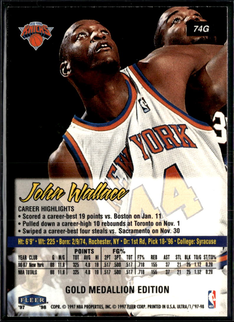 John Wallace 1997 Fleer Ultra Gold Medallion Edition New York Knicks