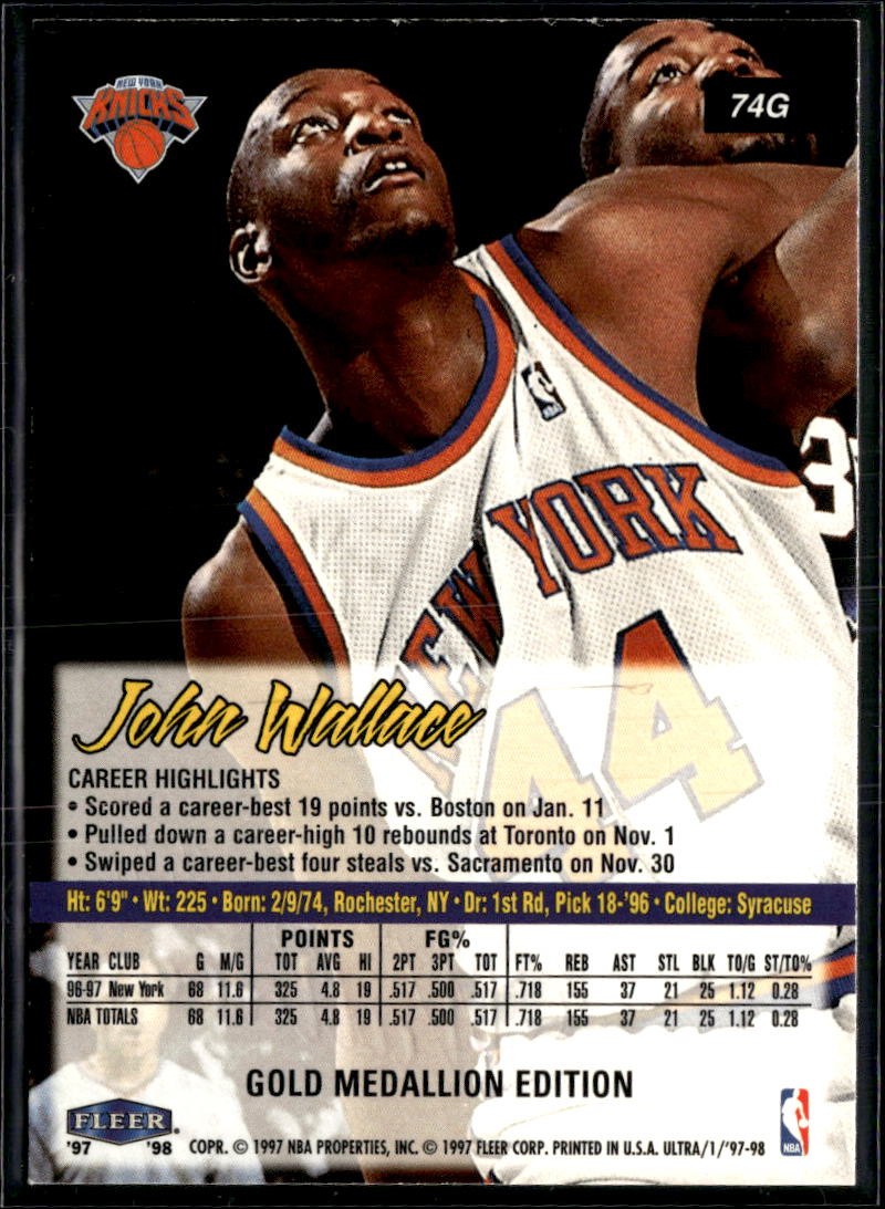 John Wallace 1997 Fleer Ultra Gold Medallion Edition New York Knicks