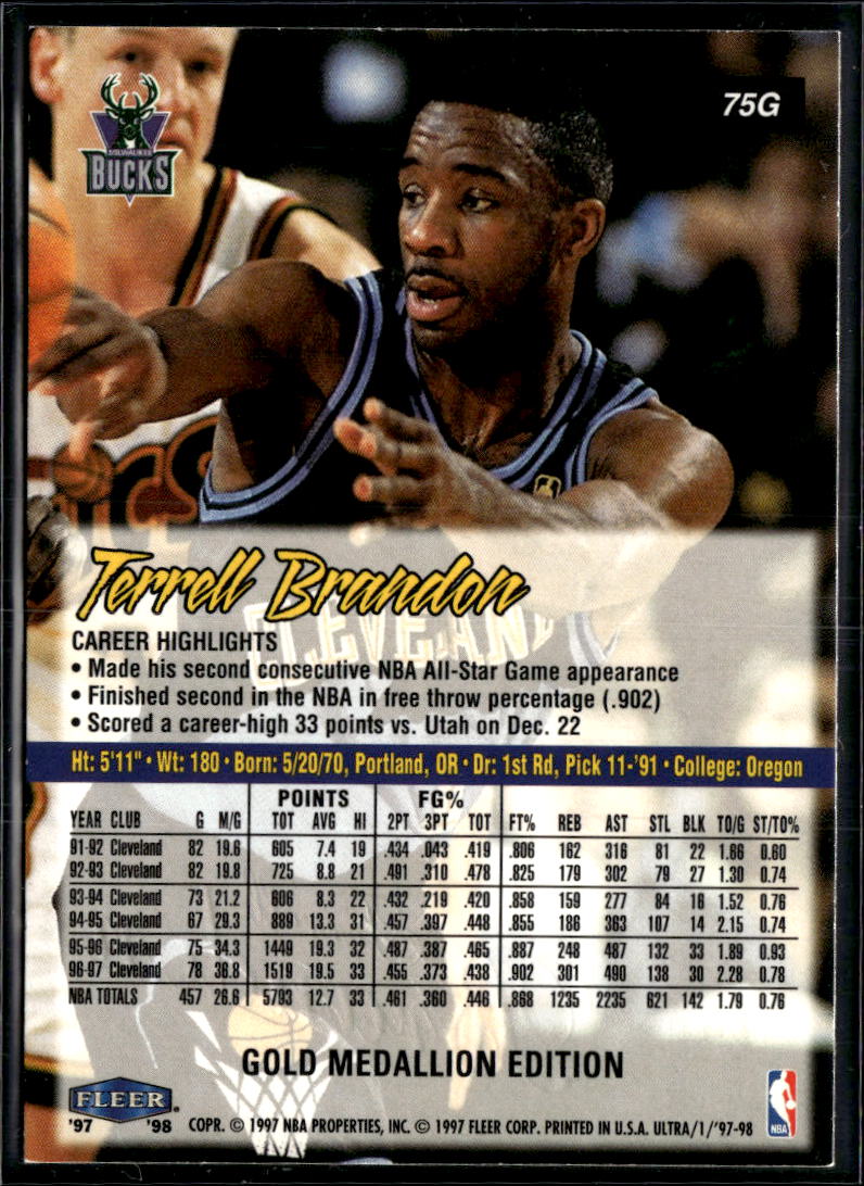 Terrell Brandon 1997 Fleer Ultra Gold Medallion Bucks Cavaliers