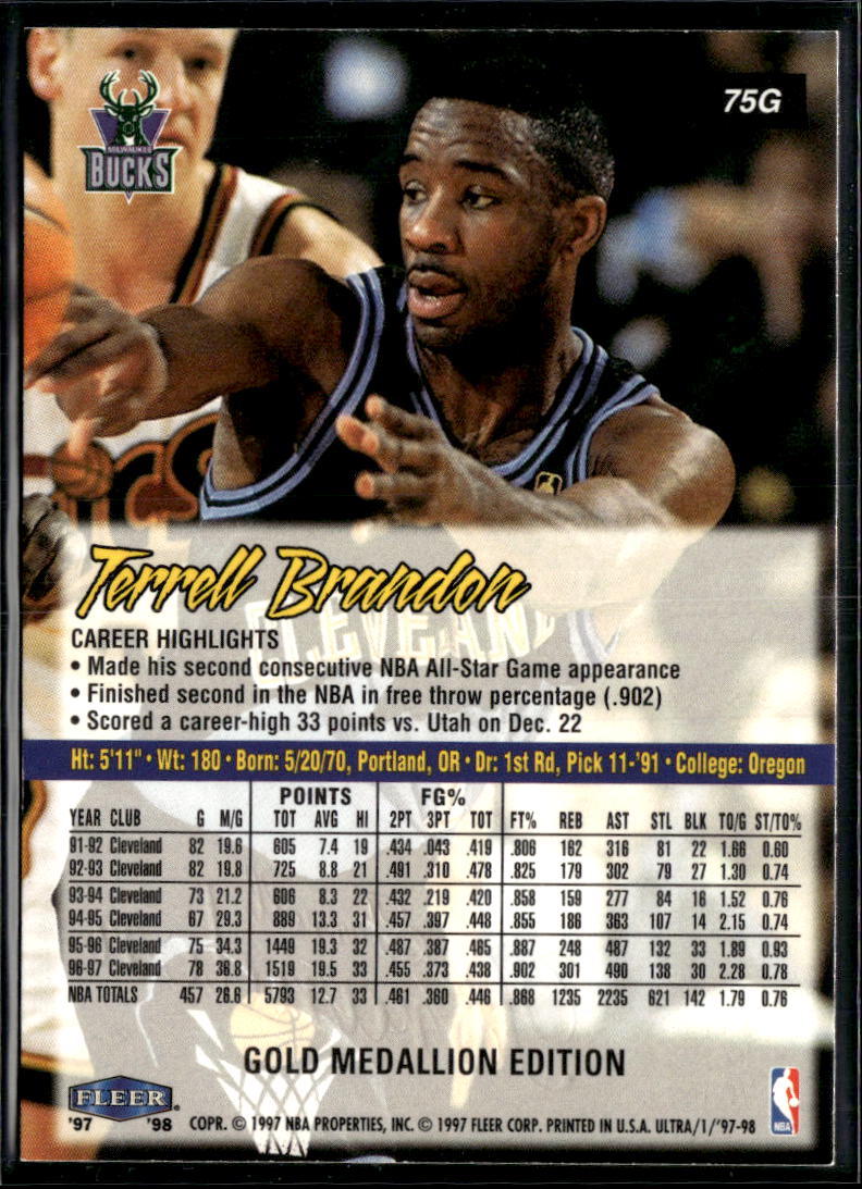 Terrell Brandon 1997 Fleer Ultra Gold Medallion Edition Bucks Cavaliers