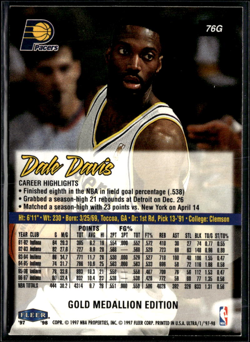 Dale Davis 1997 Fleer Ultra Gold Medallion Indiana Pacers