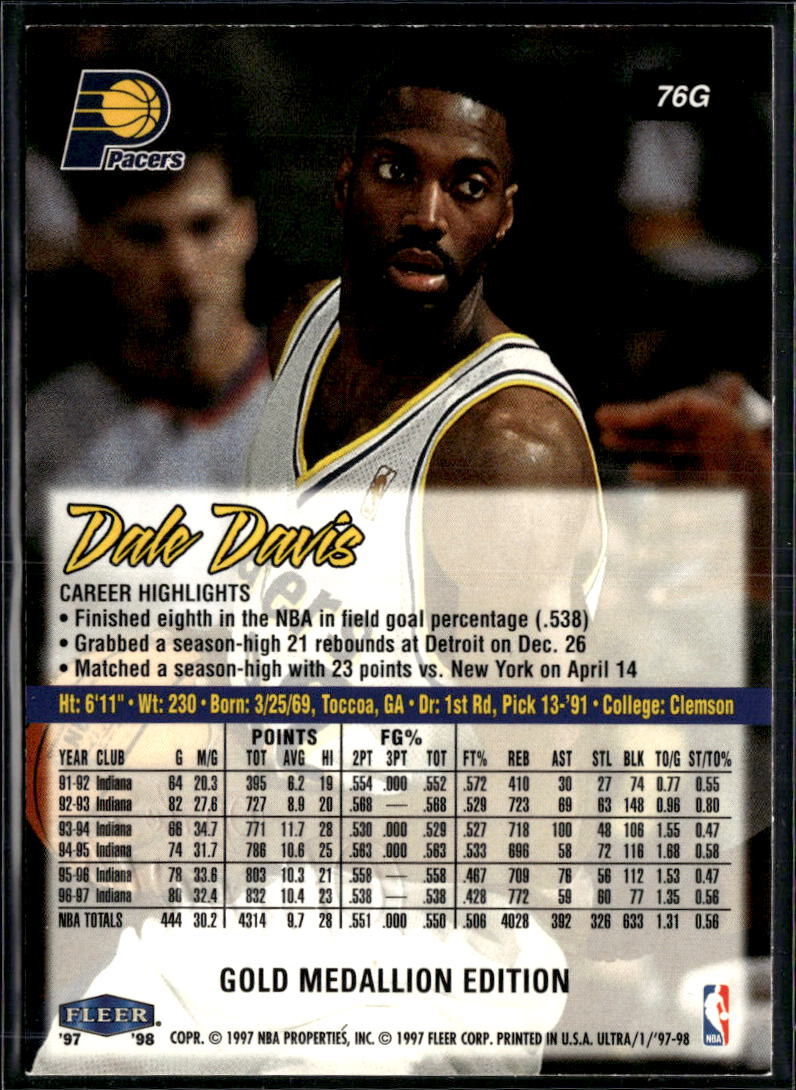 Dale Davis 1997 Fleer Ultra Gold Medallion Edition Indiana Pacers