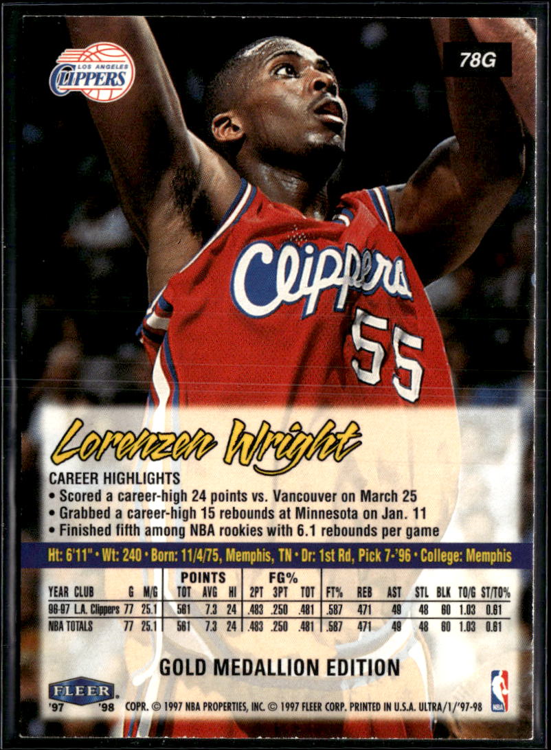 Lorenzen Wright 1997 Fleer Ultra Gold Medallion Los Angeles Clippers