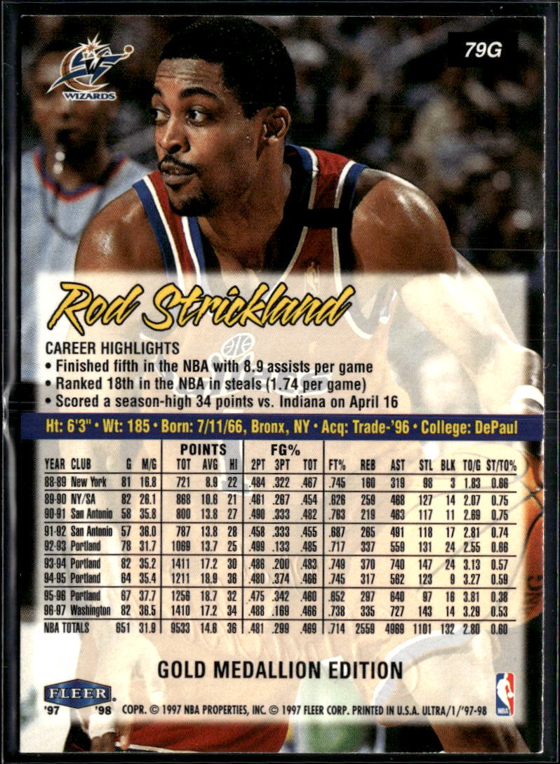 Rod Strickland 1997 Fleer Ultra Gold Medallion Edition Bullets Wizards