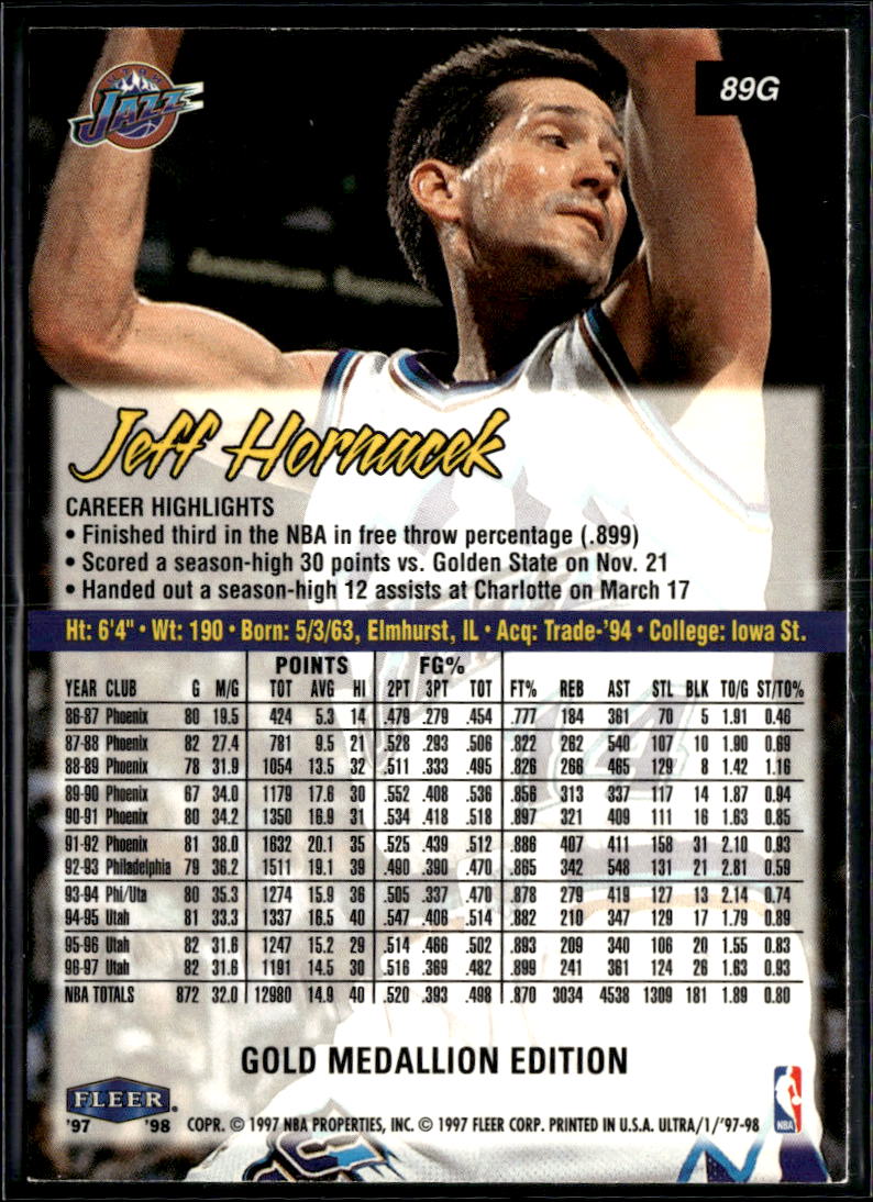 Jeff Hornacek 1997 Fleer Ultra Gold Medallion Edition Utah Jazz