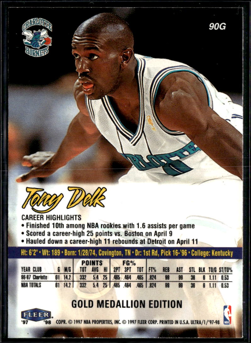 Tony Delk 1997 Fleer Ultra Gold Medallion Charlotte Hornets