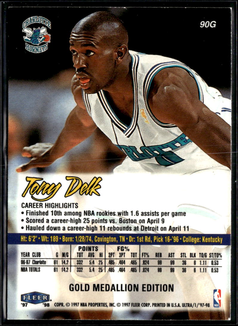 Tony Delk 1997 Fleer Ultra Gold Medallion Charlotte Hornets