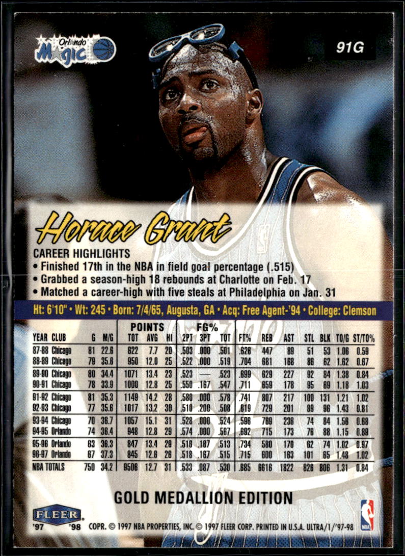 Horace Grant 1997 Fleer Ultra Gold Medallion Orlando Magic