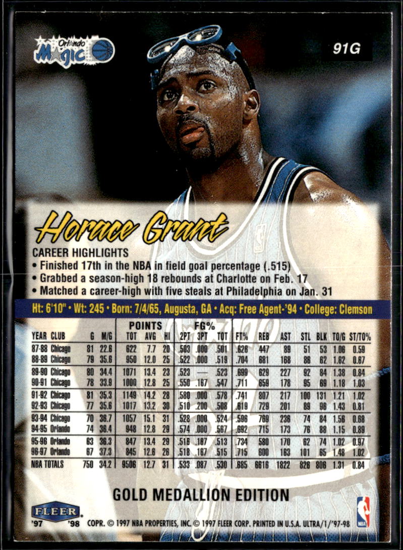 Horace Grant 1997 Fleer Ultra Gold Medallion Edition Orlando Magic