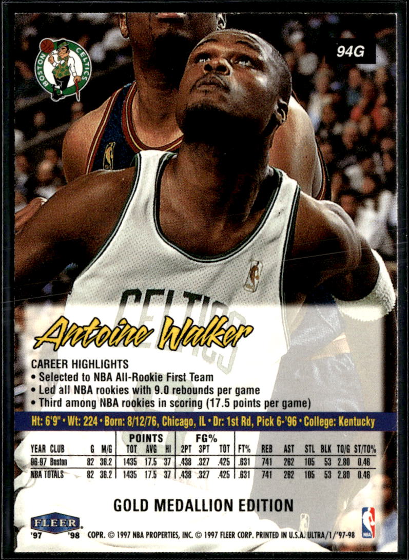 Antoine Walker 1997 Fleer Ultra Gold Medallion Edition Boston Celtics