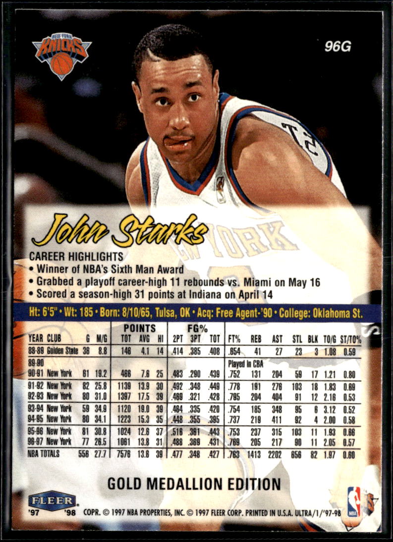 John Starks 1997 Fleer Ultra Gold Medallion Edition New York Knicks