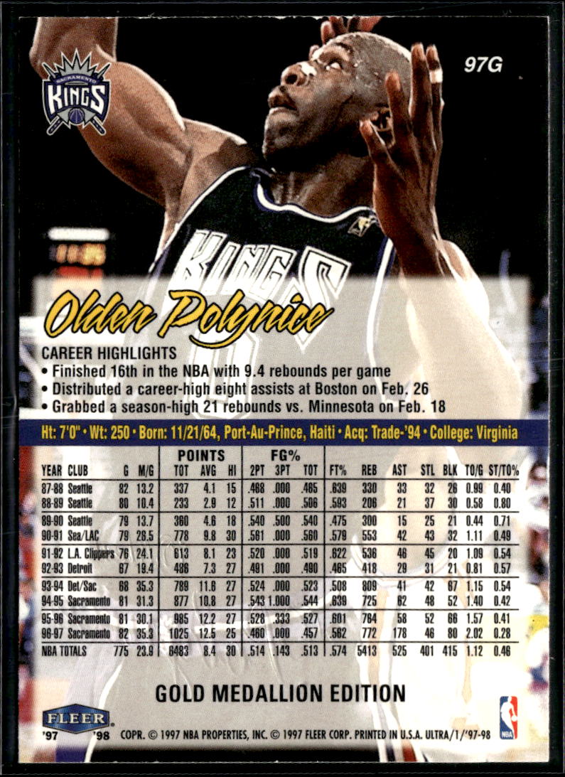 Olden Polynice 1997 Fleer Ultra Gold Medallion Edition Sacramento Kings
