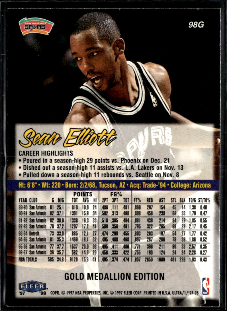 Sean Elliott 1997 Fleer Ultra Gold Medallion Edition San Antonio Spurs